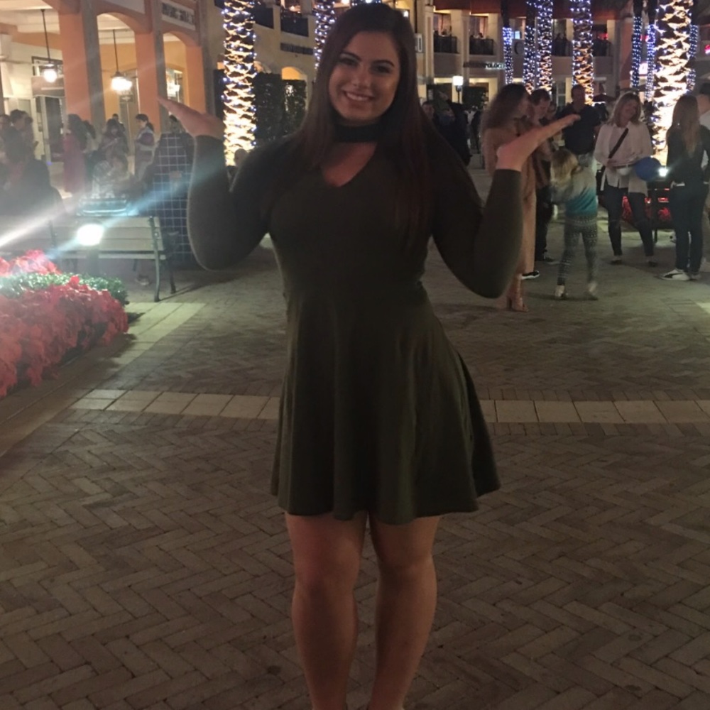 Olive green high neck skater dress